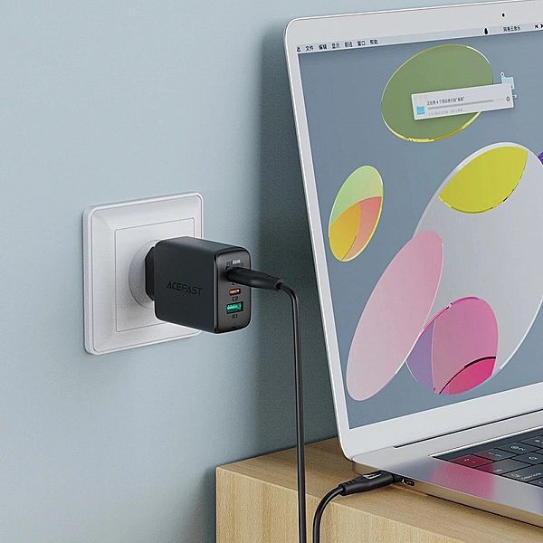 Acefast 2w1 ładowarka sieciowa 2x Usb-c / Usb-a 65w, Pd, Qc 3.0, Afc,