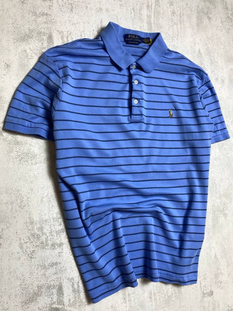 Блакитне смугасте поло Ralph Lauren Custom Slim Fit