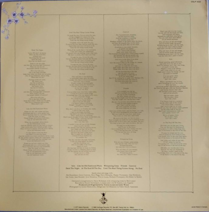 Sandy Denny	- - - - -	Like An Old Fashioned Walz	- - - - -	LP