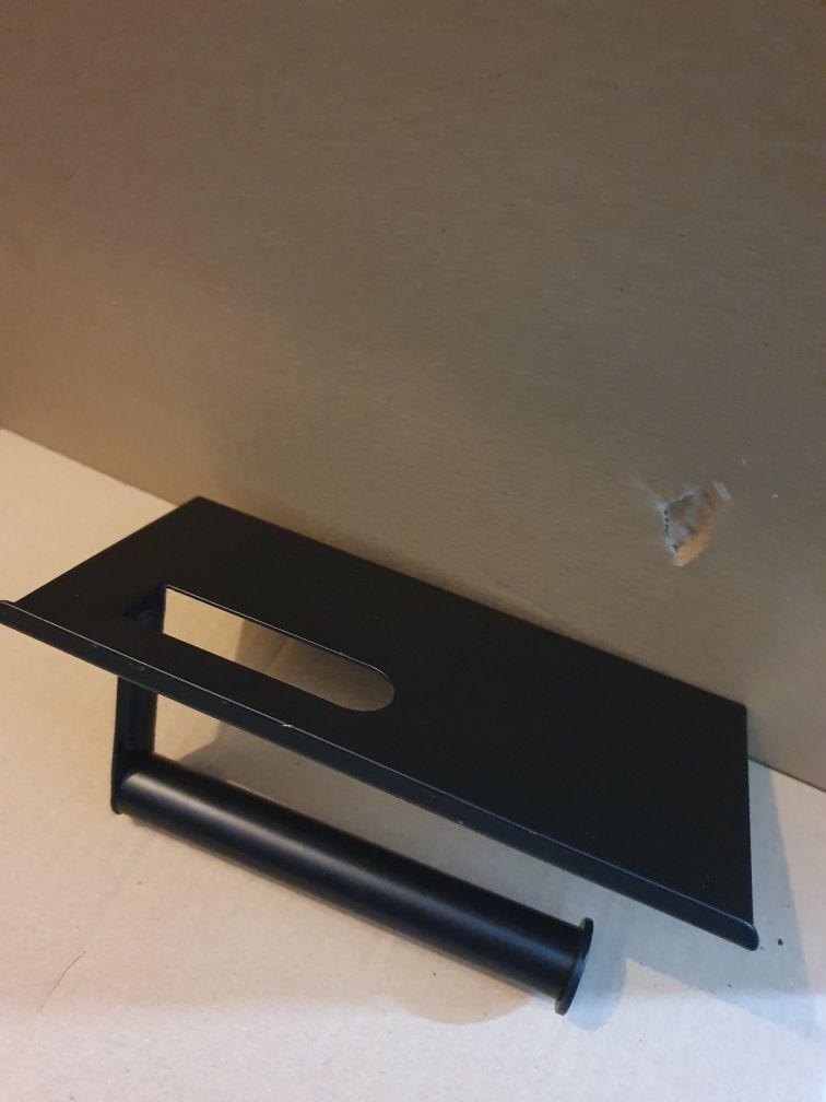 Uchwyt na papier toaletowy z półką na telefon czarny mat