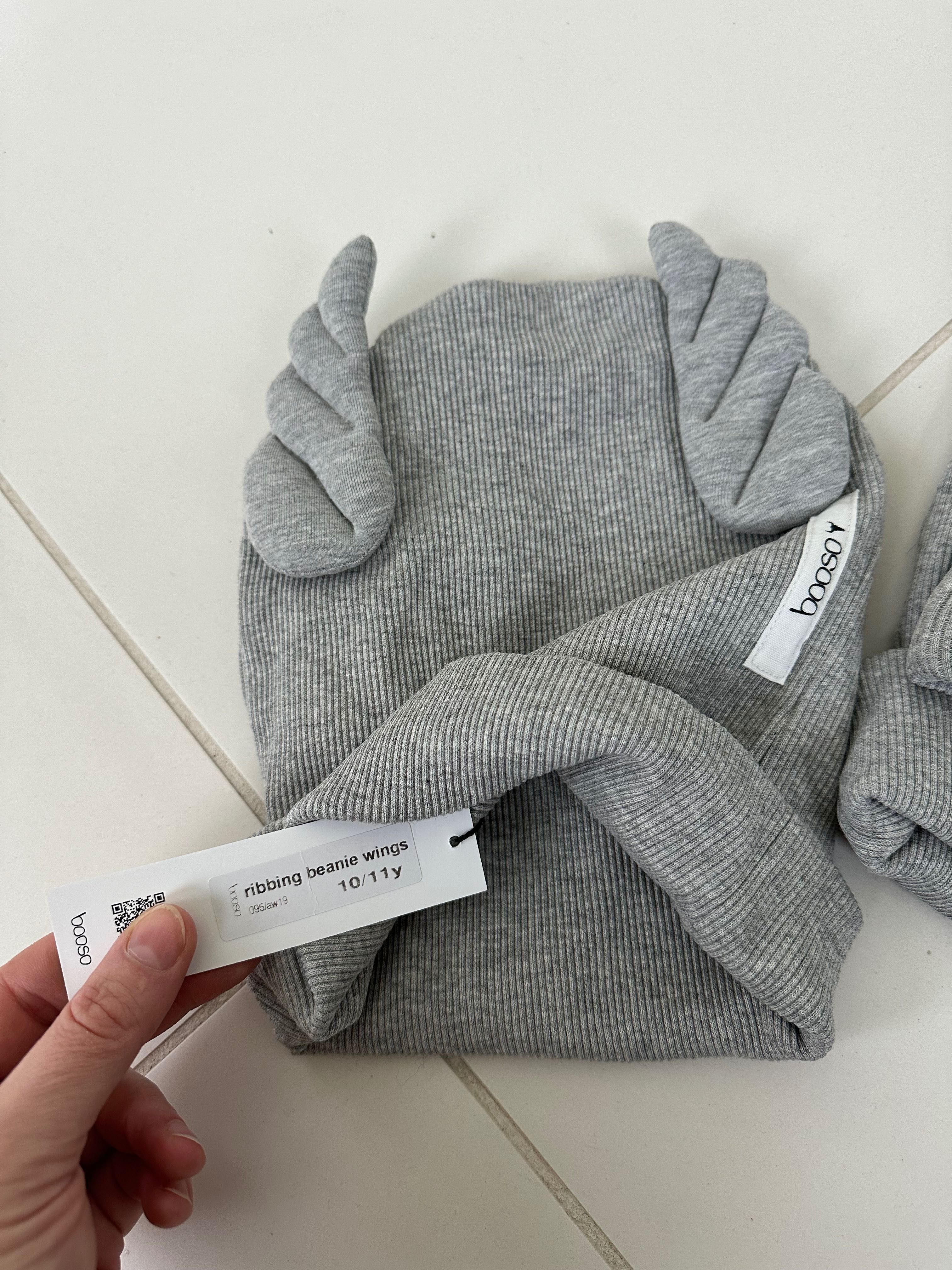 BOOSO czapka rodzinny zestaw- BEANIE WINGS double gray marl 3 szt