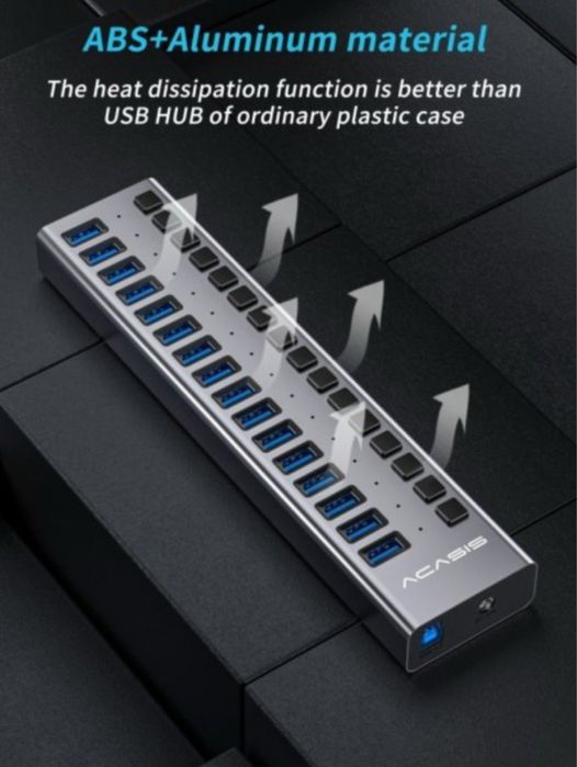 USB-хаб ACASIS на 16 портов, алюминиевый блок