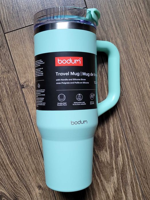 kubek termiczny Bodum Travel Mug 1,2l uchwytem rurką stalowy jak nowy