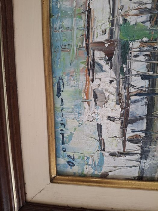 Linda pintura oleo sobre platex 1970 assinada barcos marinha