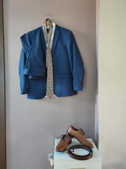 Garnitur męski komplet koszula buty pasek 55% wełna