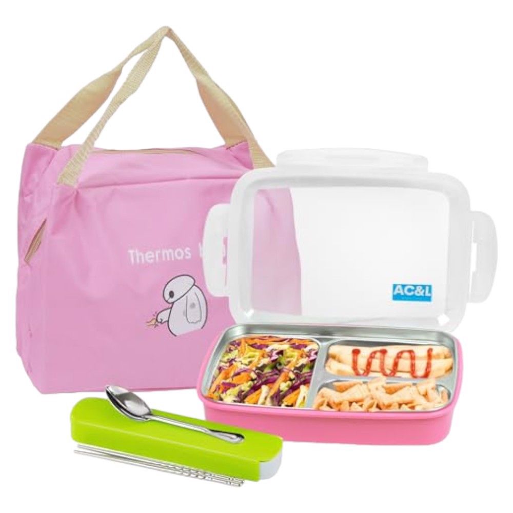 lunchbox pudełko śniadaniowe 1000ml różowy zestaw