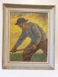 Retrato de um agricultor antiga pintura em óleo sobre madeira