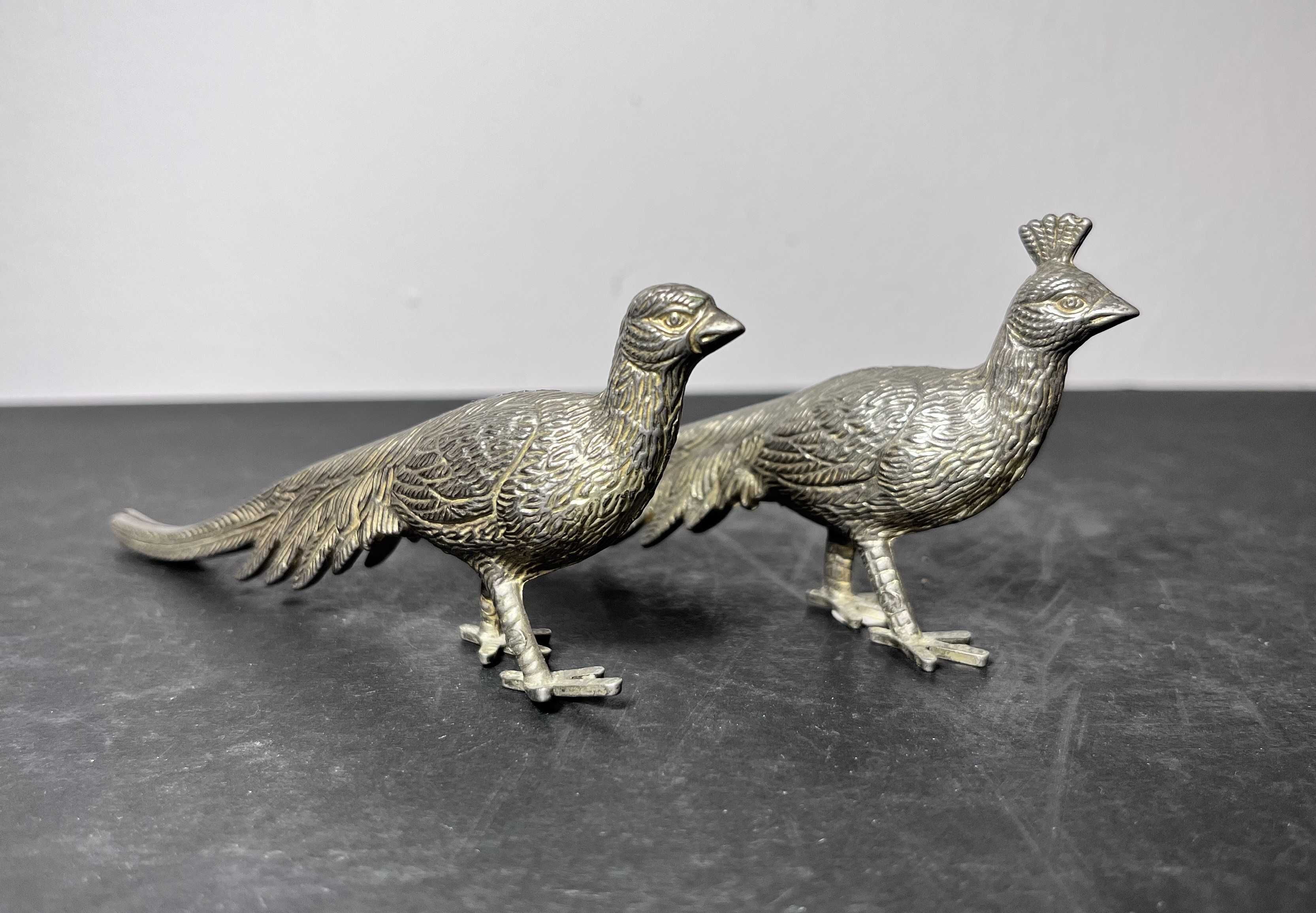 2x paw- figurki metalowe platerowane! Retro para pawi małych!