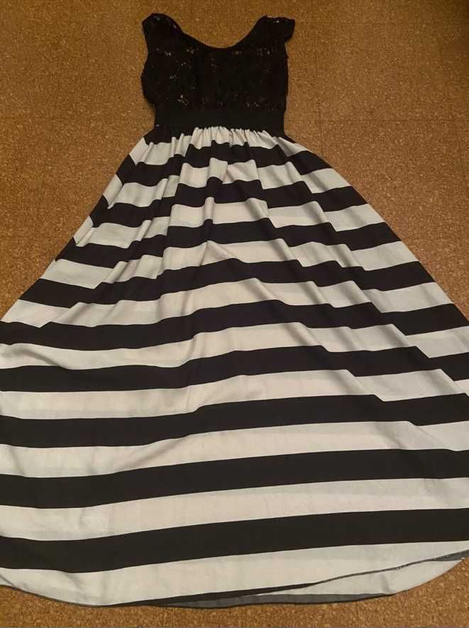 Vestido Longo Preto e Branco