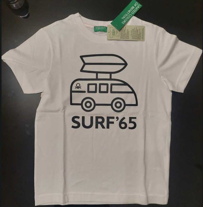 T-shirt manga curta, branca, Benetton, 7-8 anos, NOVA e etiquetada