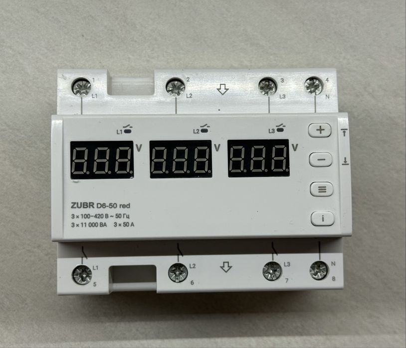 Реле Напруги ZUBR D6-50 RED, 50А, ТРИФАЗНЕ, ТРИФАЗНЕ / ідеальний стан!
