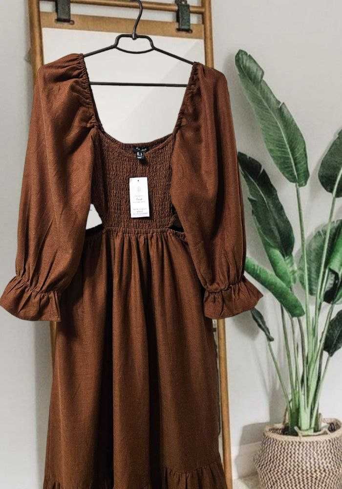 Хлопковое платье миди New Look с красивым объемным рукавом р. XS/S)