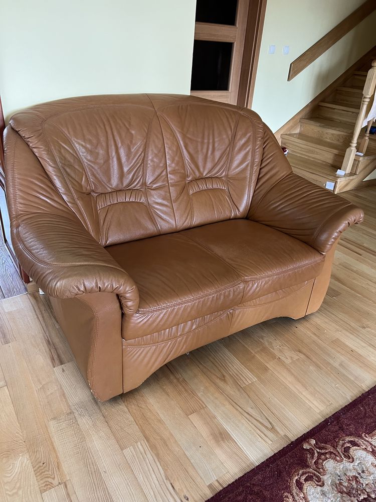 Sofa  3+2  skora naturalna zestaw mebli orzechowy antyczny