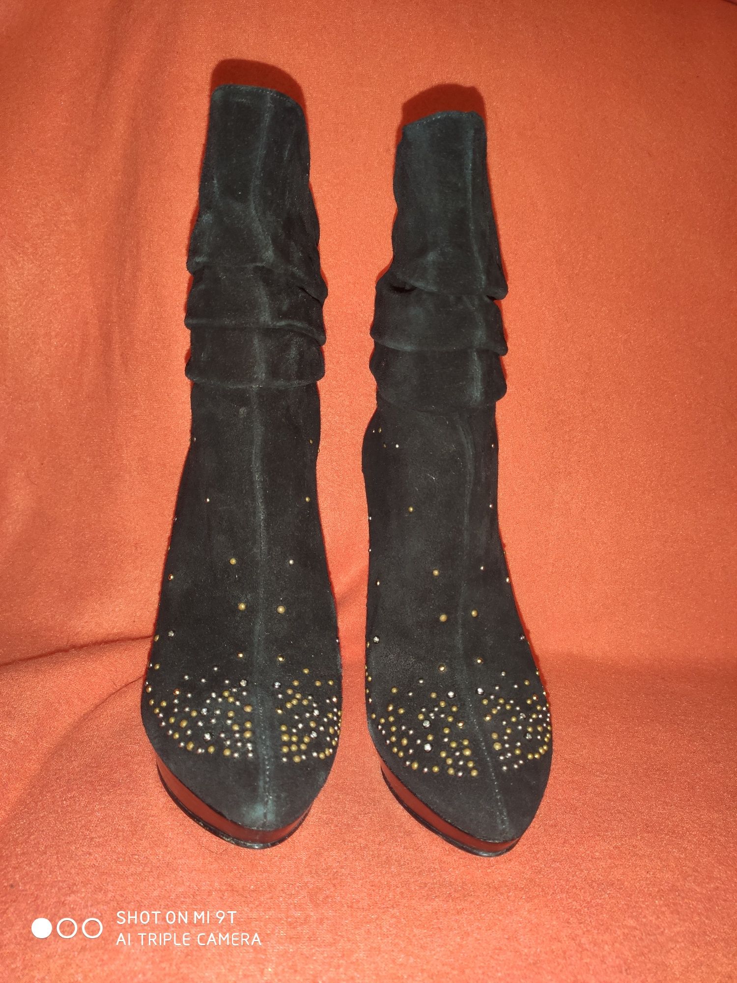 Buty, botki, szpilki czarne na platformie firmy NINE WEST