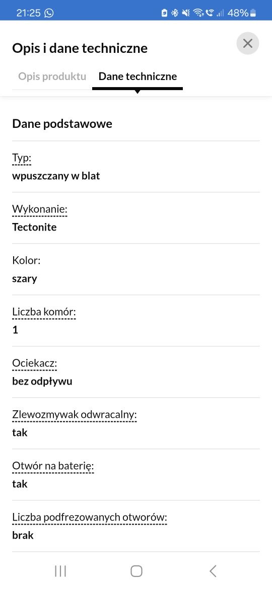 Zlewozmywak Franke Orion OID 611-62 Tectonite Szary