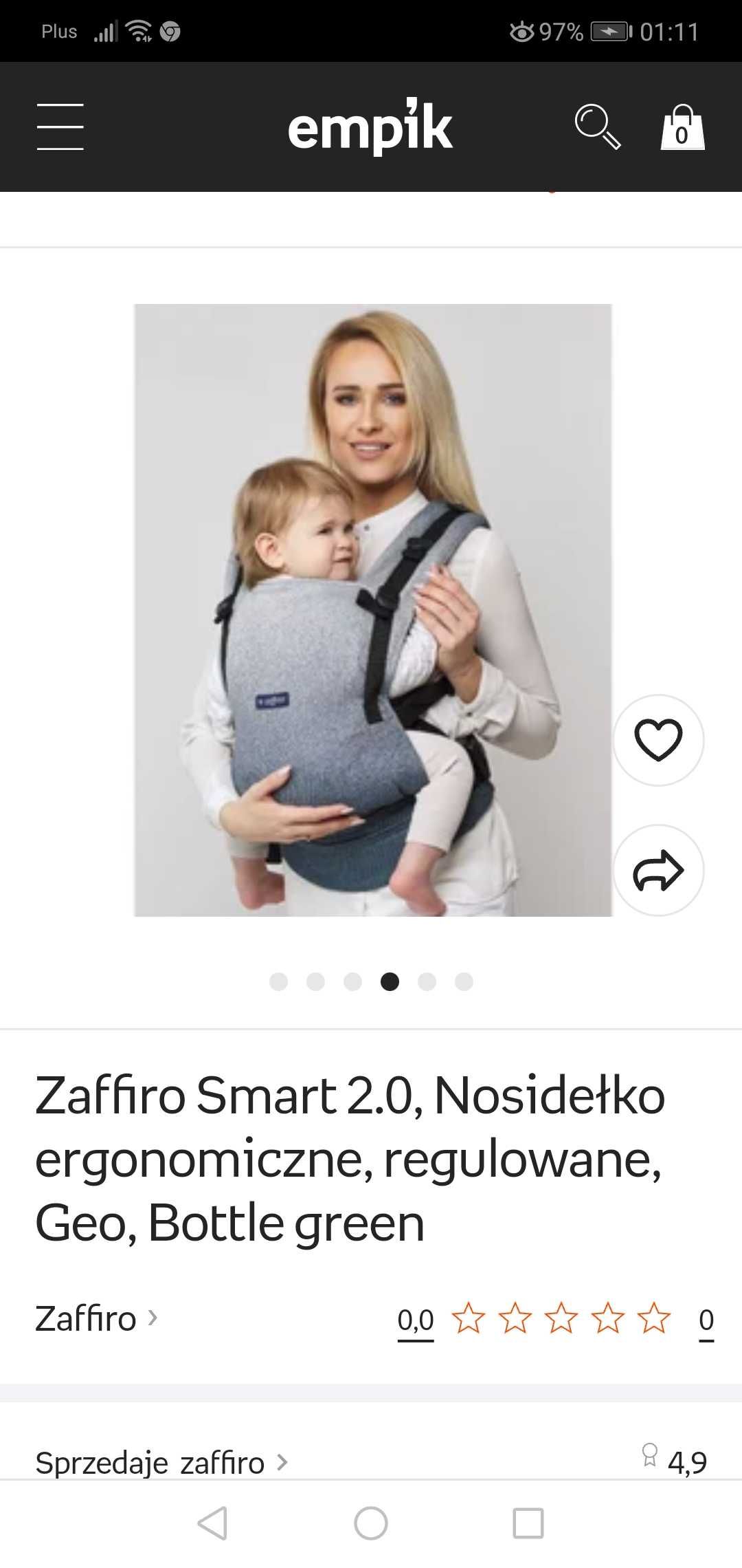 Nosidełko ergonomiczne, regulowane, Zaffiro Ergo, Geo, Bottle green