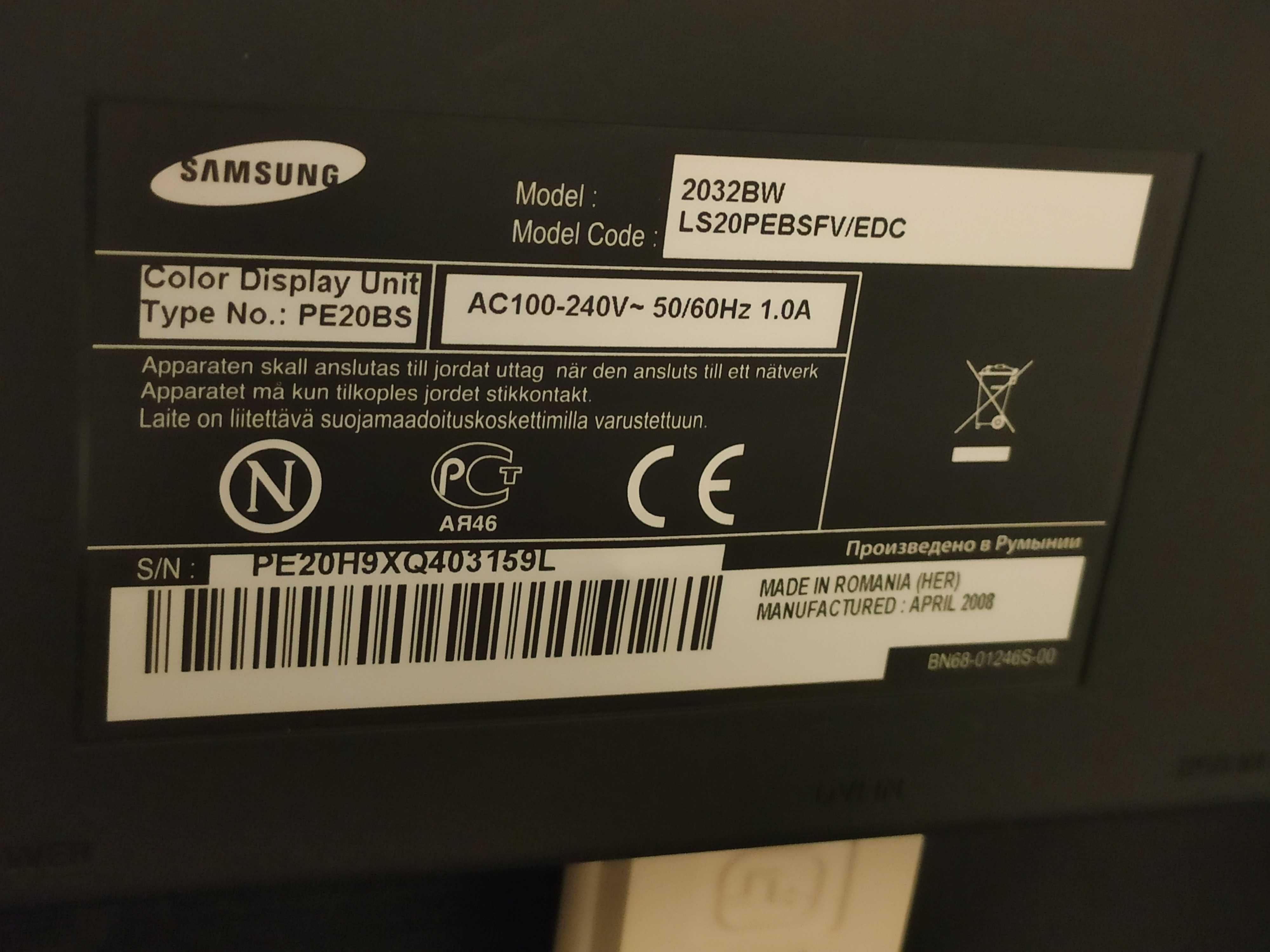 Vendo Monitor Samsung 20" para PC