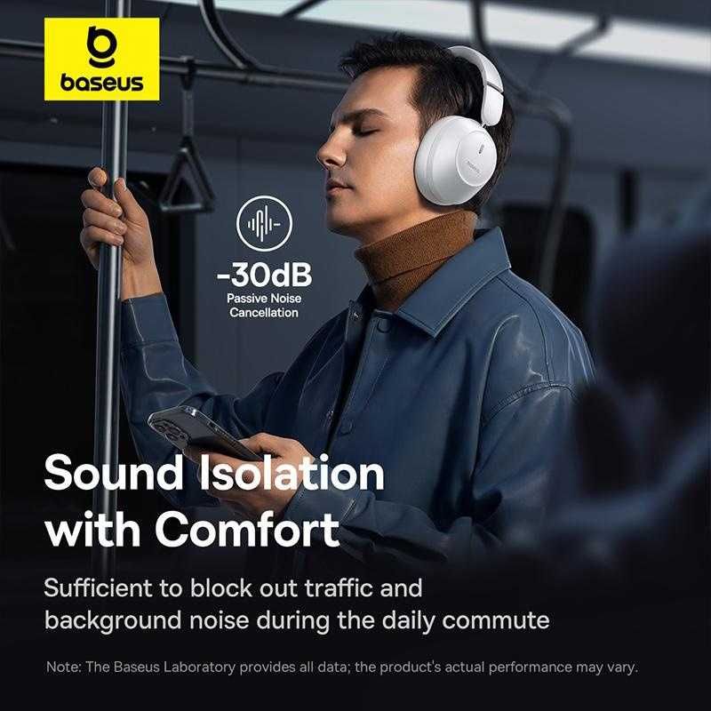 Наушники Baseus Bass 30 Max White Bluetooth 5.3 40mm 50H Low Latency