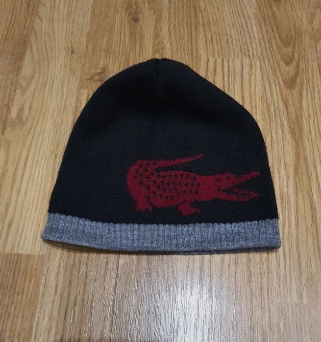 Czapka chłopięca jesienno-zimowa czarno-bordowo-szara