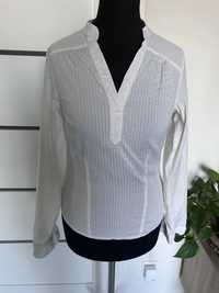 Elegancka koszula F&F biała S bluzka dekolt paski wiskoza bawełna