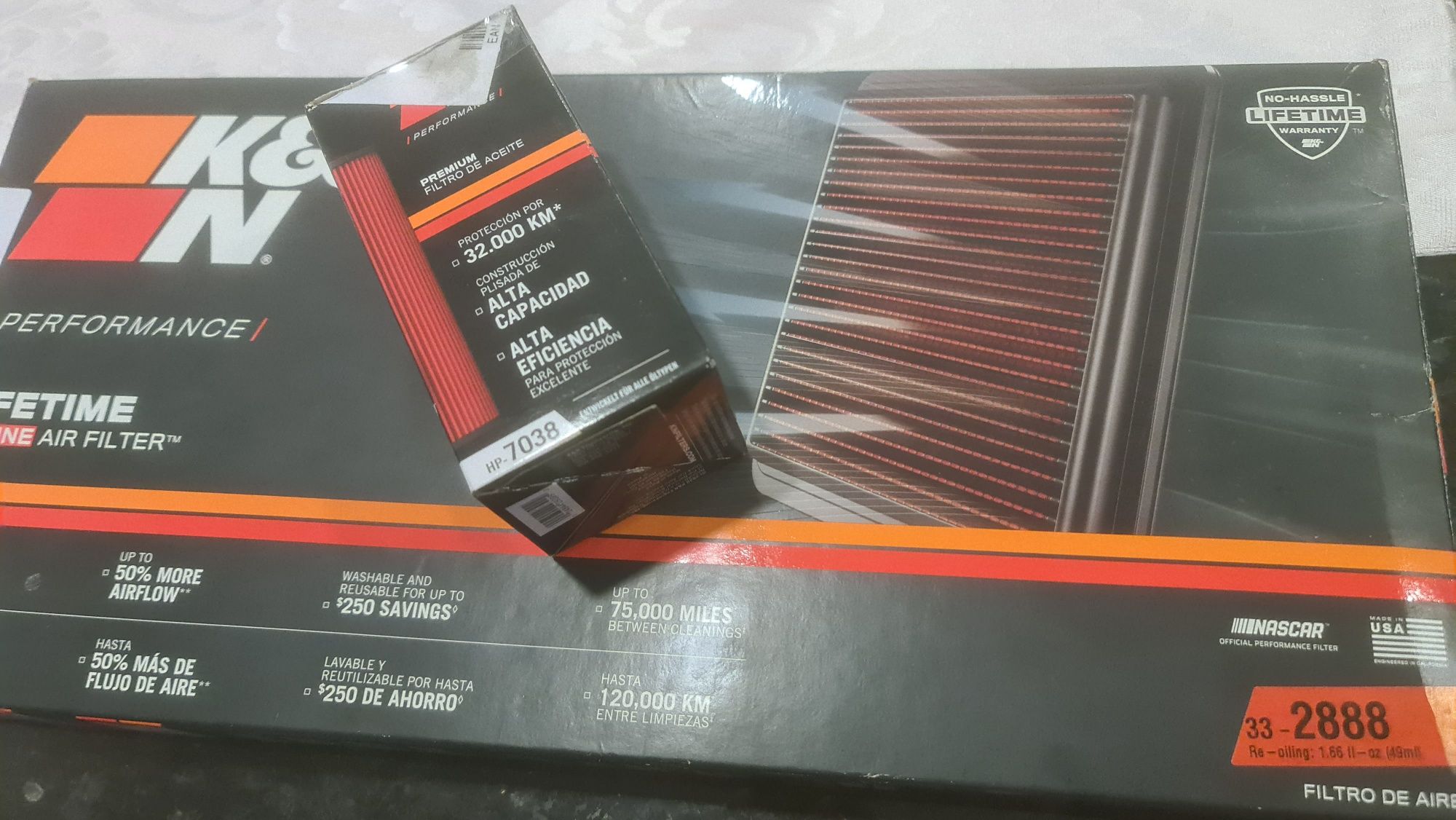 Filtros K&N NOVOS – Filtro de Ar (33-2888) + Filtro de Óleo (HP-7038)