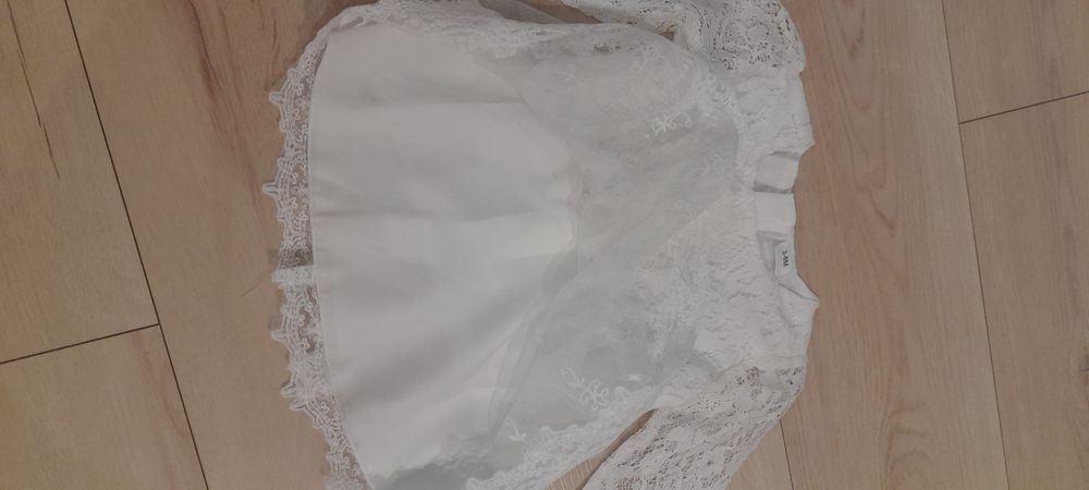 Nowa sukienka koronkowa na chrzest 3-6, 62-68 rękaw haft koronka