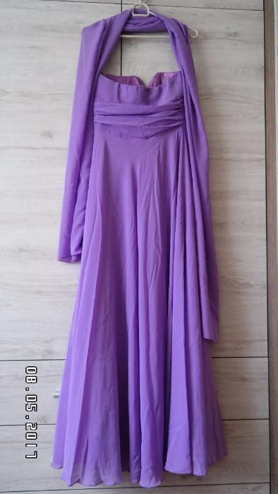 Sukienka wizytowa, weselna w kolorze fioletowym, rozmiar 38