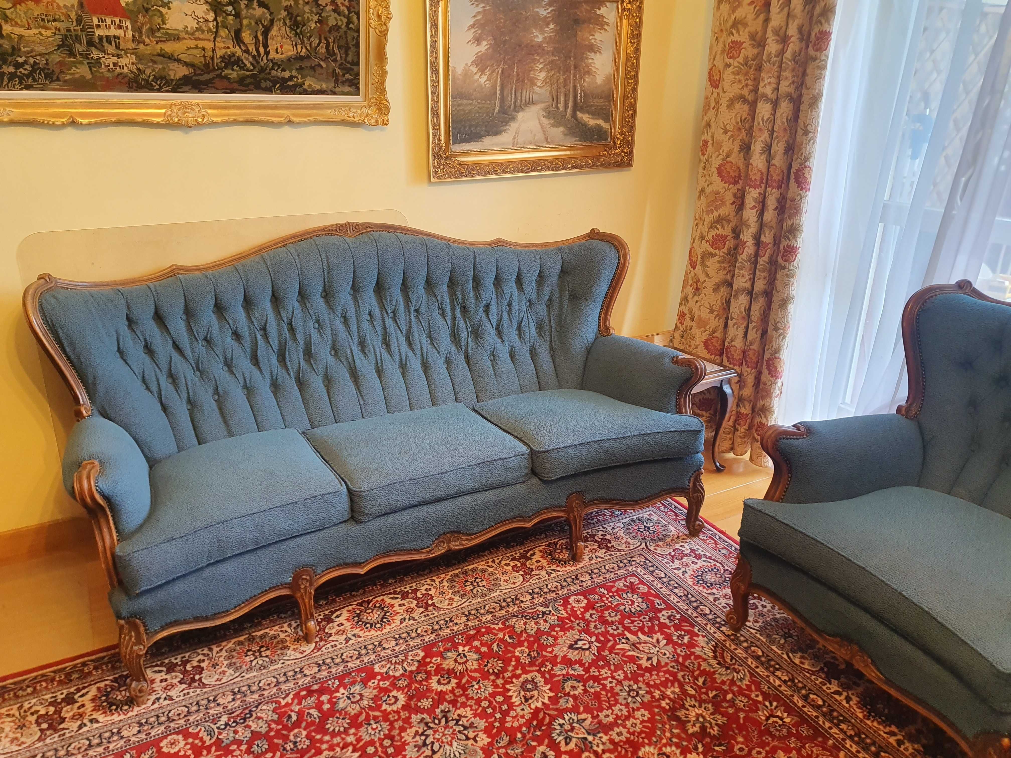 Komplet wypoczynkowy antyk sofa + fotel fotele