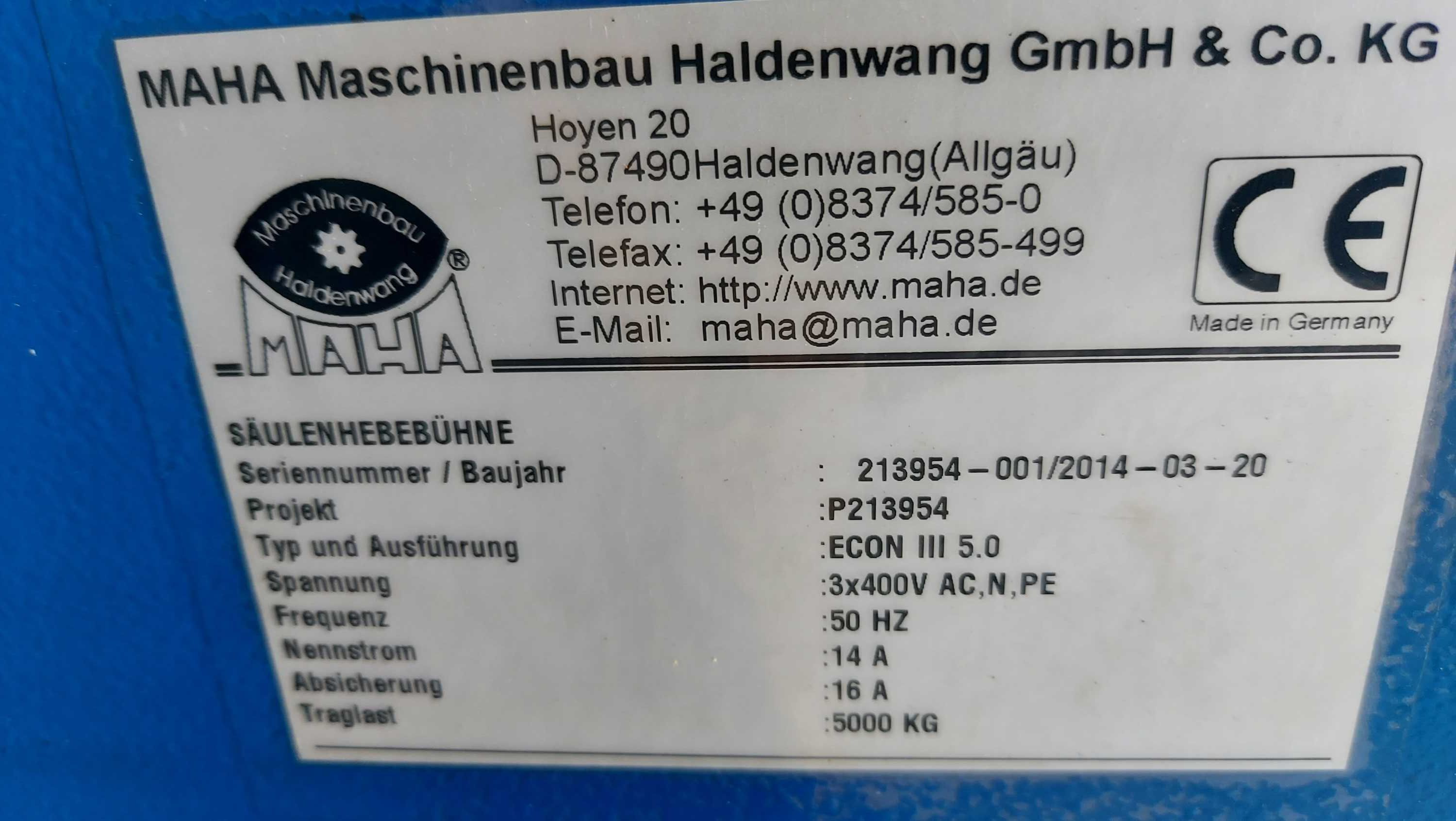 Podnośnik warsztatowy MAHA Econ III 5000 kg