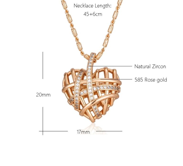 Nowe pozłacane serce ażurowe  naszyjnik.łancuszek 585 RG