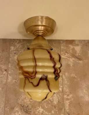 Art Deco przedwojenny zwis , żyrandol z kloszem w stylu Art Deco