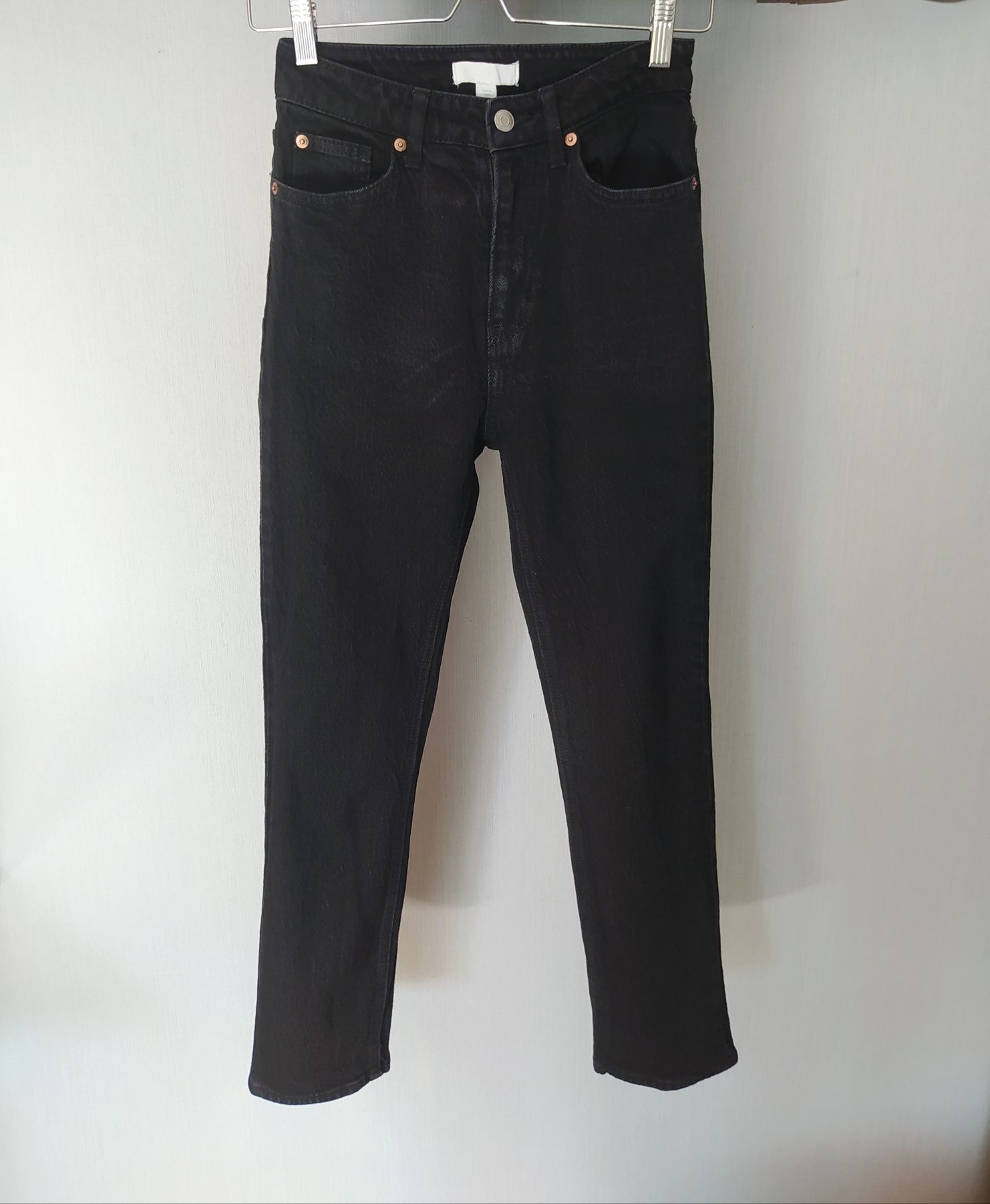 H&M jeansy czarne high waist ankle S wysoki stan