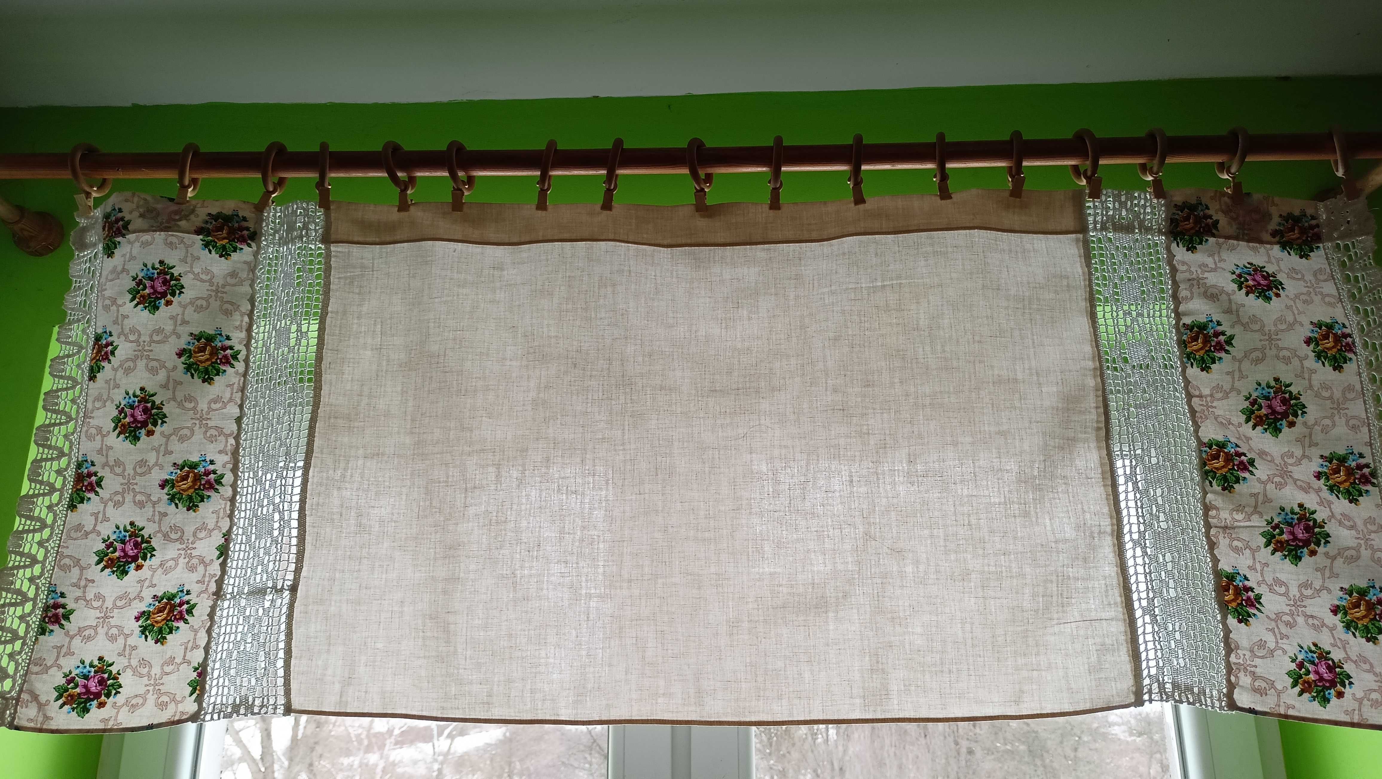Zazdrostka, firanka kuchenna PRL, płótno bawełna, koronki, 135 x 50