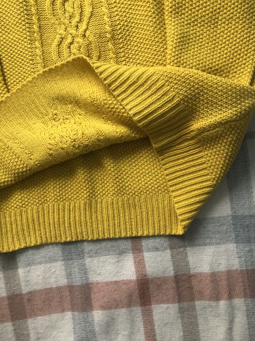 Ciepły żółty sweter damski z długim rękawem, strukturalny, roz L-2XL