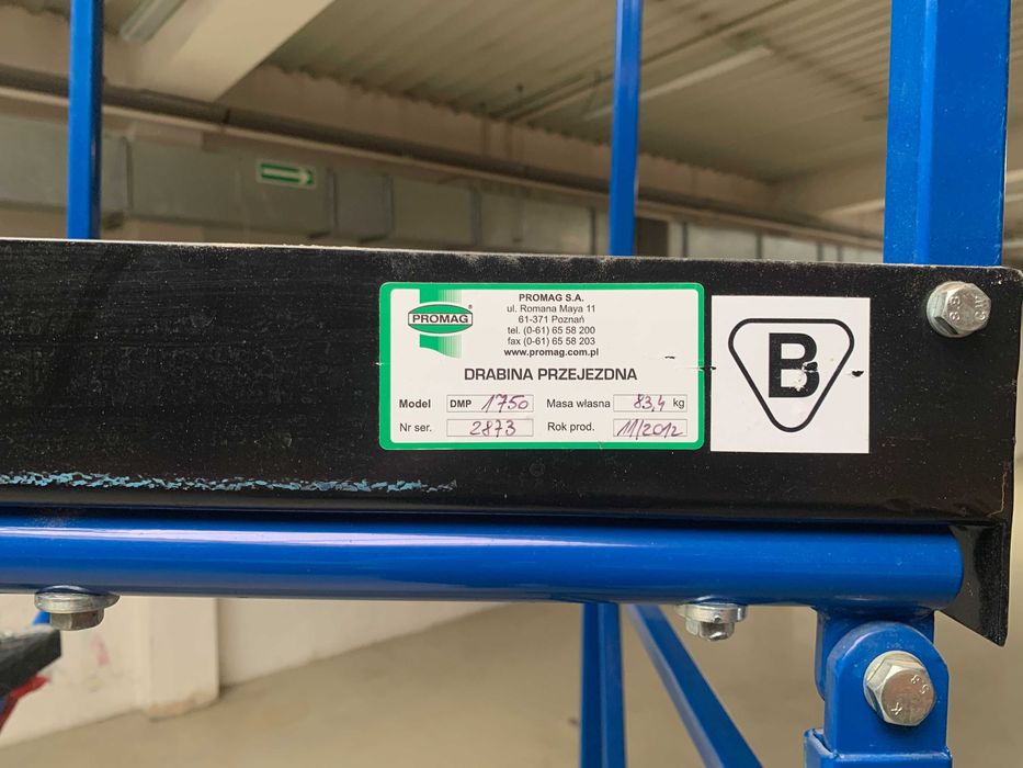 Drabina magazynowa jezdna PROMAG DMP 1,75m, schody na kółkach