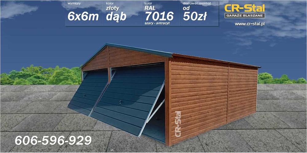 Garaż - blaszak. 6x6 m. Bramy podnoszone. Profil zamknięty. Złoty dąb.