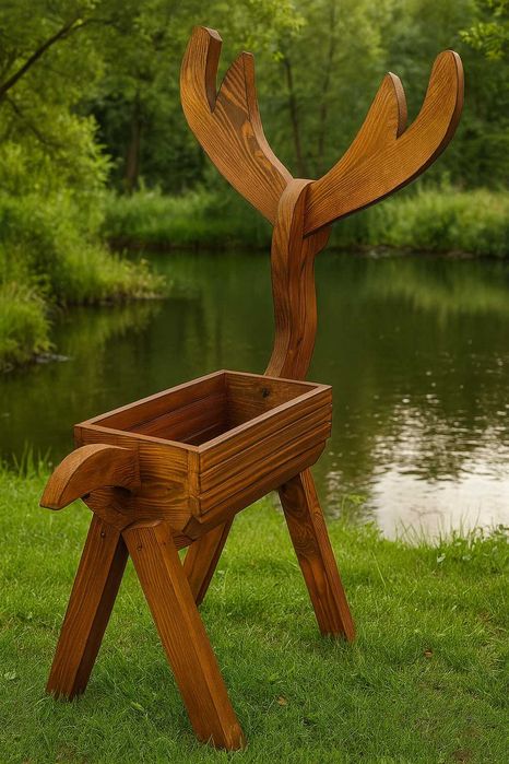 Donica kwietnik JELONEK, JELEŃ ozdoba z DREWNA na prezent ogród dom