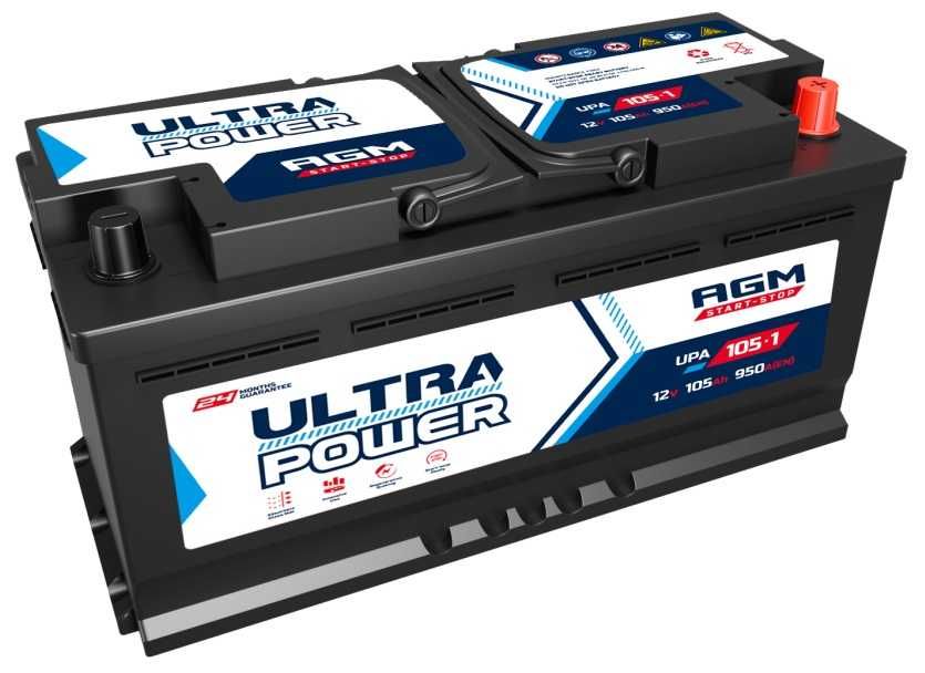 Akumulator 12V 105Ah 950A P+ AGM Start-stop Ultra Power UPA-105-1
