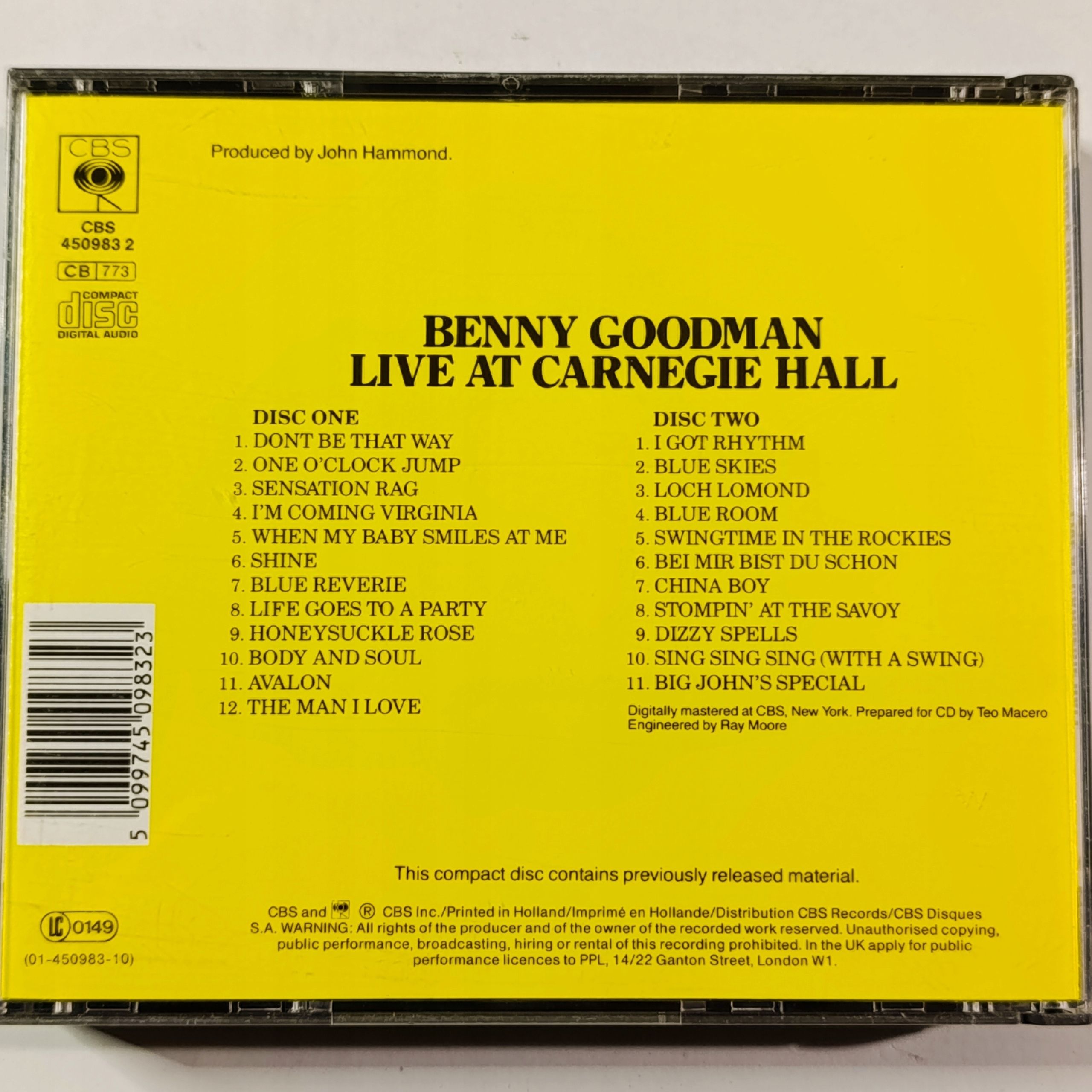 Benny Goodman- Live At Carnegie Hall -- 2 CD -- 6982