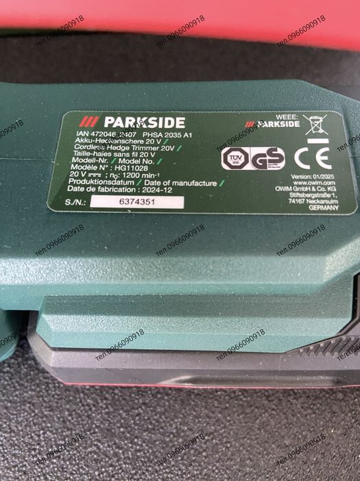 НІМЕЧЧИНА Акумуляторний кущоріз, кусторіз, кусторез Parkside PHSA 2035