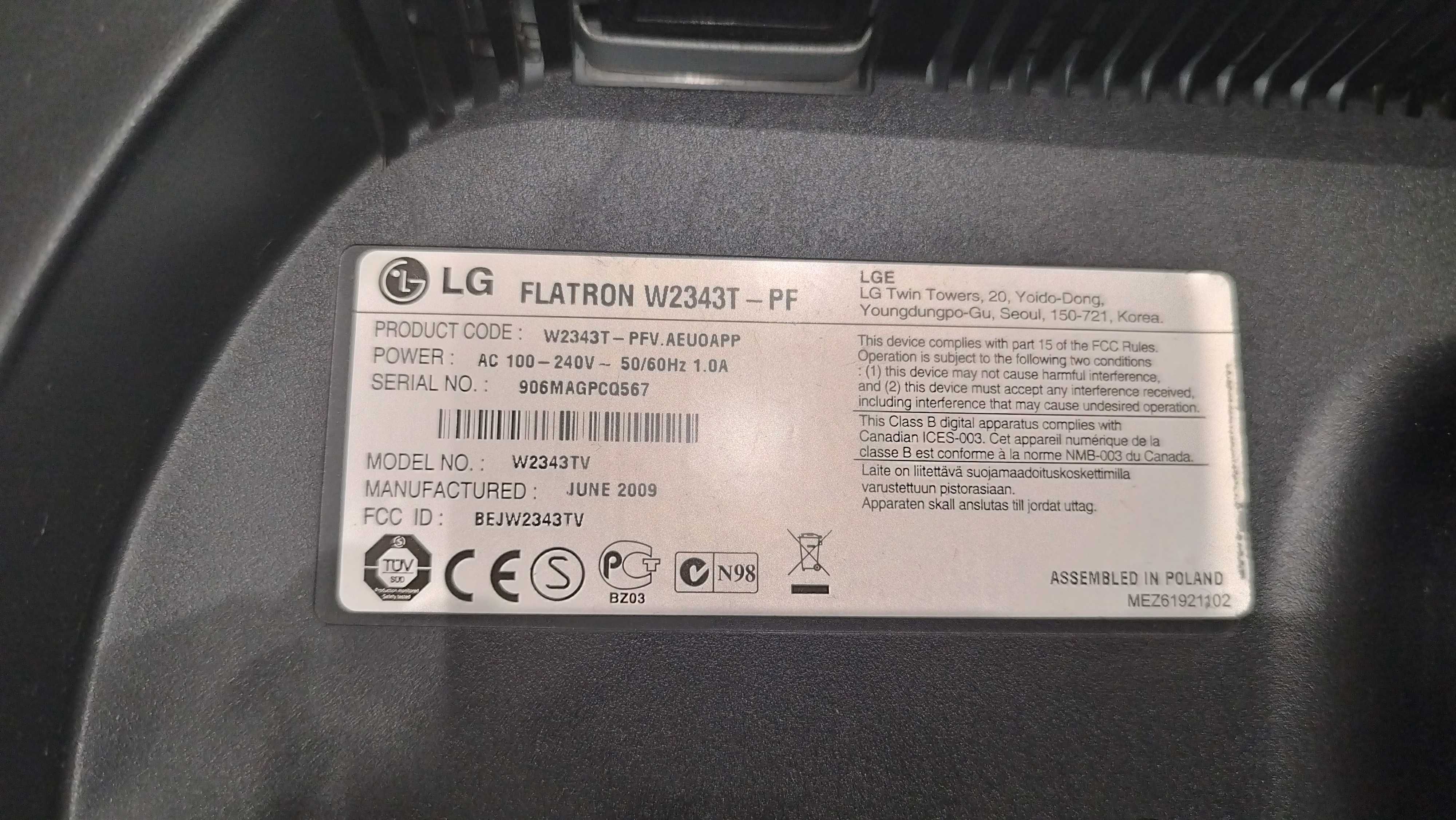 Monitor LG Flatron W2343T-PF 23" Full HD – sprawny, tani
