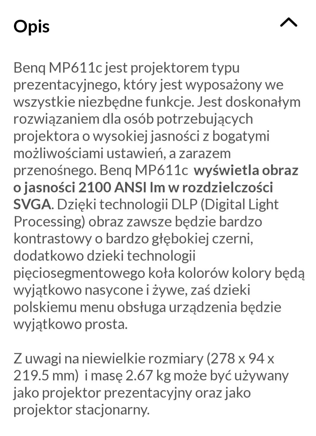 Projektor rzutnik DLP BenQ MP611c