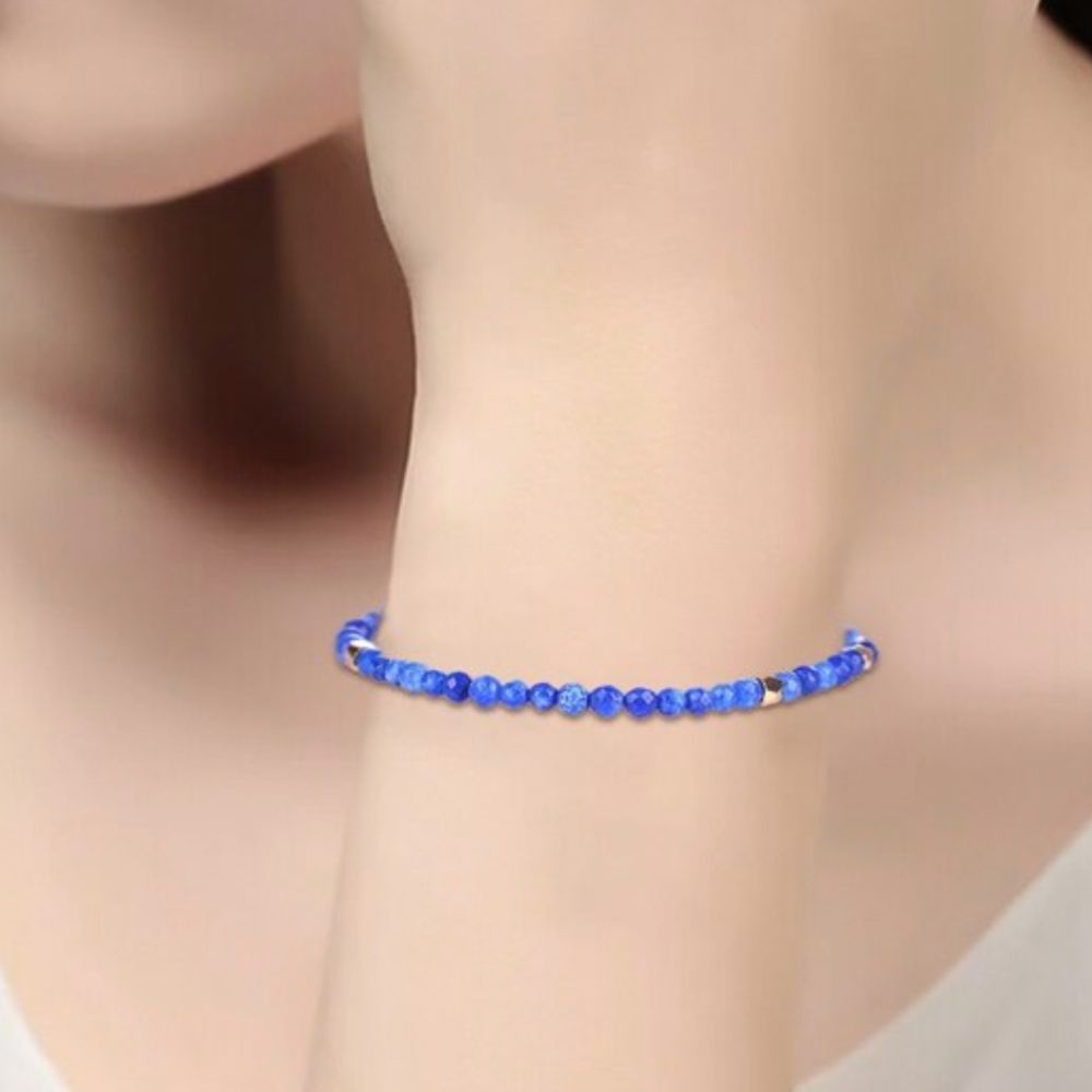 Bransoleta Bransoletka 3mm Fasetki Lapis Lazuli Kamień Naturalny Rękod