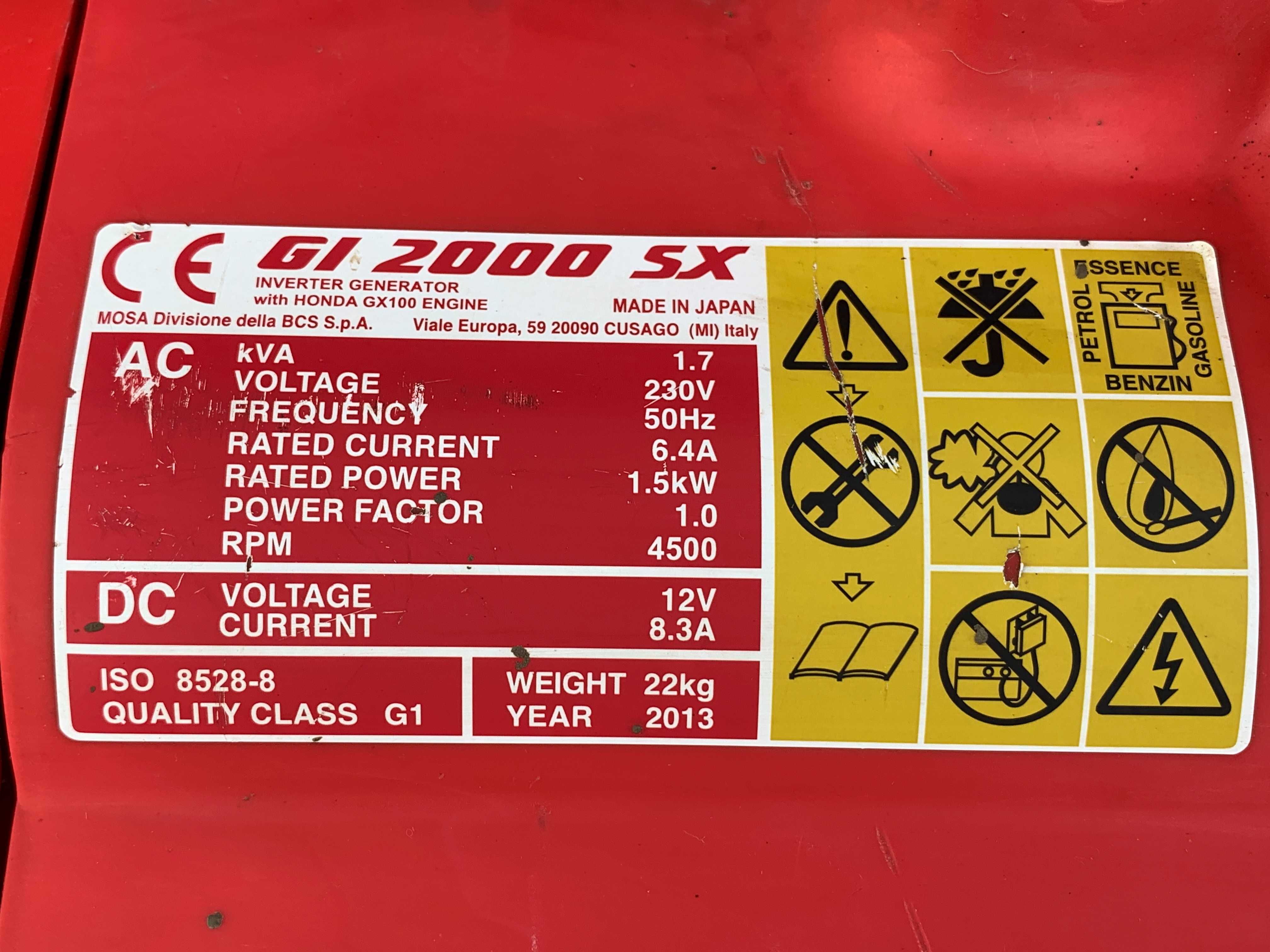 Agregat Prądotwórczy Honda MOSA GI2000 AC DC Cichy Inverter Generator