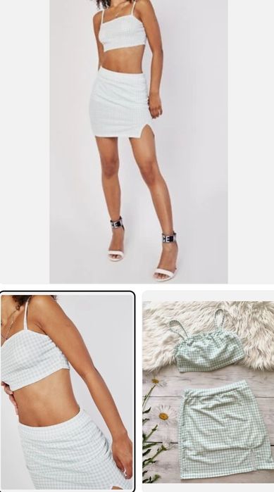 Missguided Gingham crop top i mini spódniczka komplet xxs