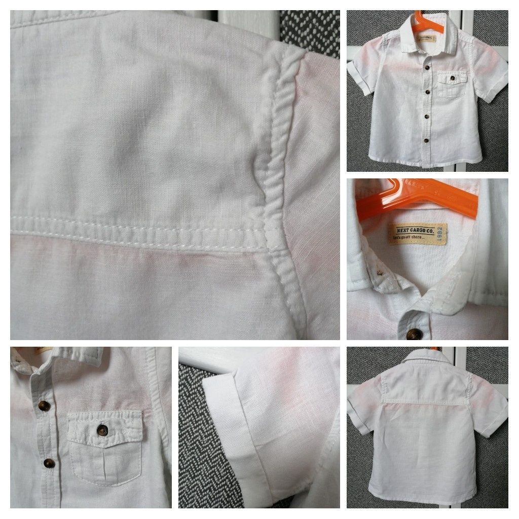 Komplet koszula Next i spodnie 6-9 m-cy r. 74 cm, zestaw na chrzest