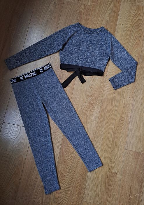 Серый спортивный костюм для девочки/лосины топ с длинным рукавом