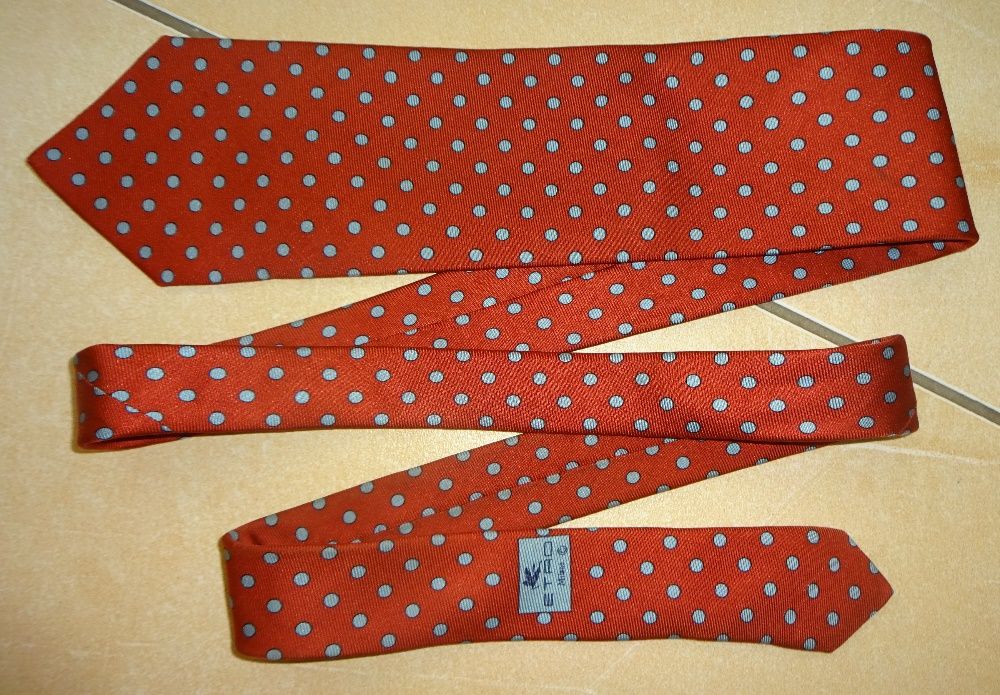 ETRO Milano - oryg. bordowy jedwabny krawat w niebieskie grochy SILK