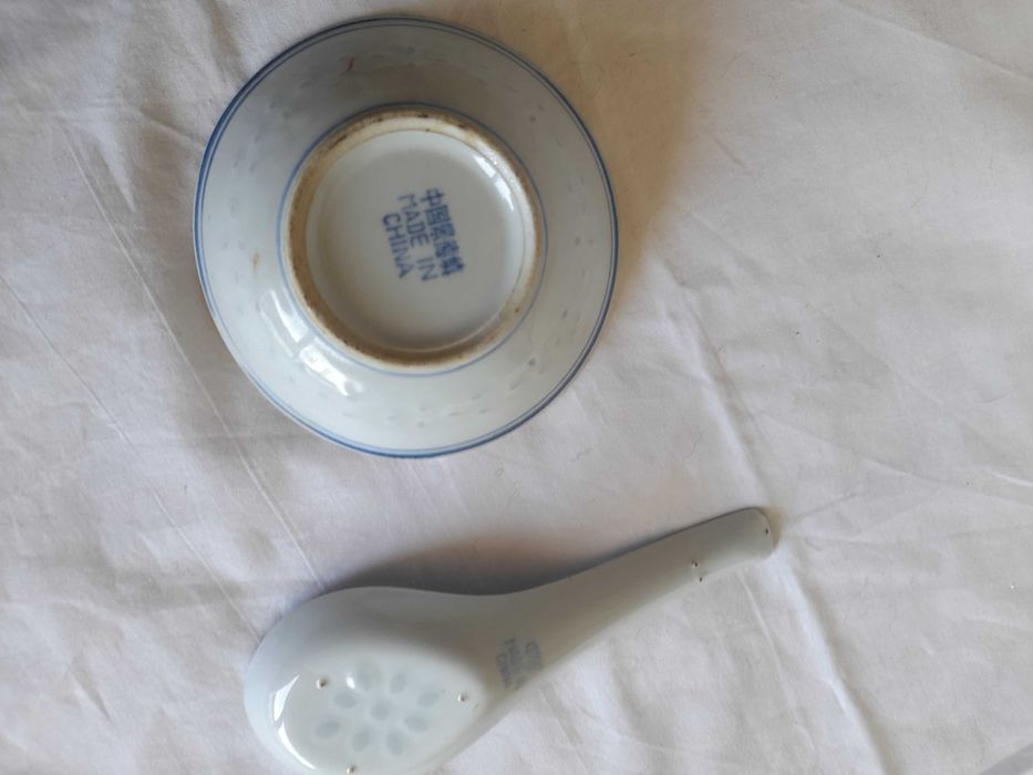 Conjunto antigo taça e colher chinesa