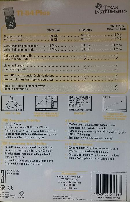 Calculadora Gráfica TI-84 Plus Silver Edition (3 x Mais Memória)